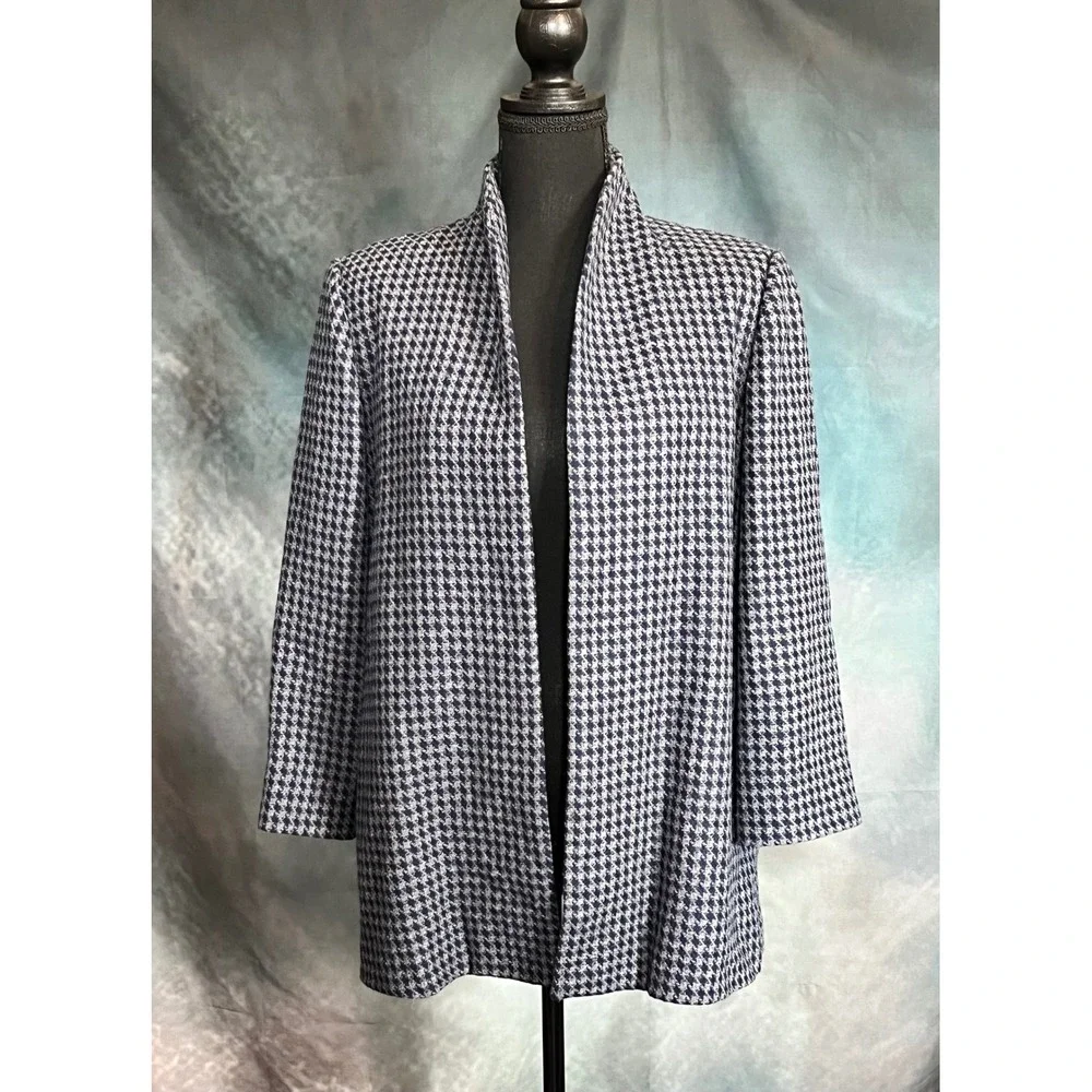 Houndstooth Blazer Jacket Womens Open Front 3/4 Sleeve Career Classic